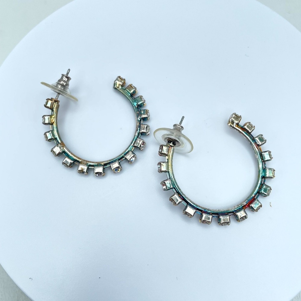 Vintage Multicolor Pronge Faceted Rhinestone-Embellished Beads C-Hoop Earrings